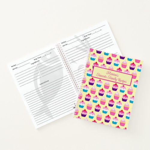 Colorful Yummy Cupcakes Pattern on Yellow Notebook
