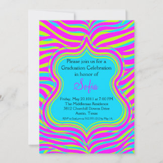 Colorful Zebra Graduation Invitation Custom Colors