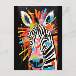 Colorful Zebra Graffiti Postcard