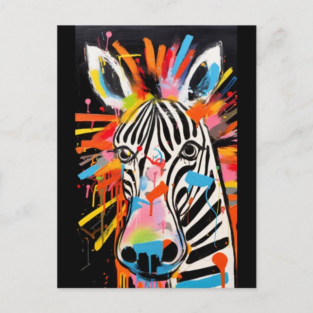 Colorful Zebra Graffiti Postcard (Front)