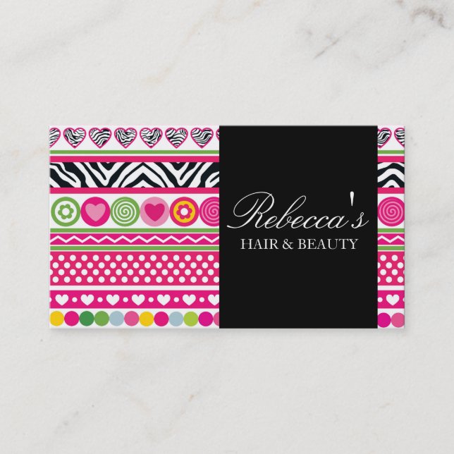 Colorful Zebra Hearts Design Business Card (Front)