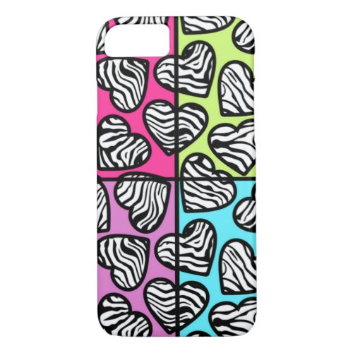 Colorful zebra hearts iPhone 7 case