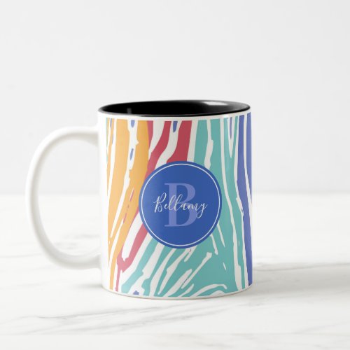 Colorful Zebra Pattern w Custom Monogram  Name Two_Tone Coffee Mug