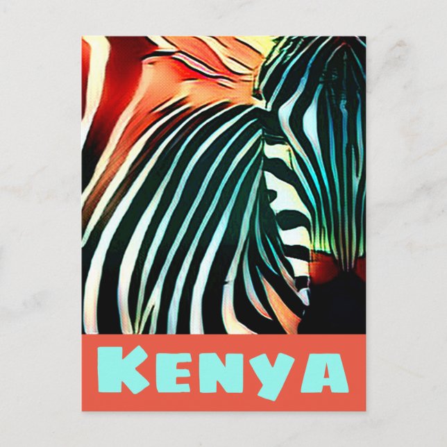 Colorful Zebra Pop Art Kenya Travel Poster Style Postcard (Front)