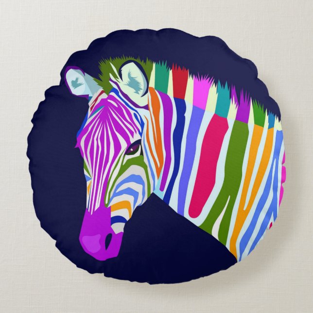 Colorful Zebra Round Pillow (Front)