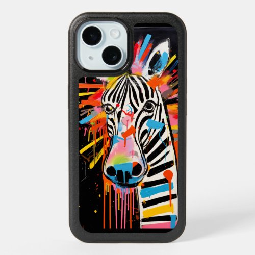 Colorful zebra street art iPhone 15 case