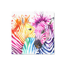 Colorful Zebras Large watercolor Art Canvas Print