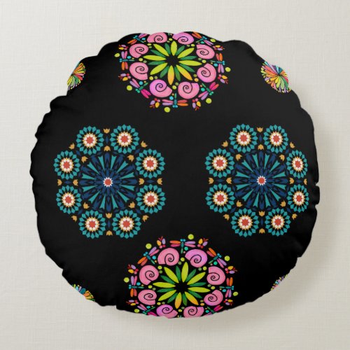 Colorful zen mandala round pillow