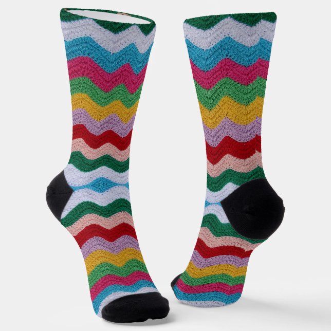 Colorful Zig Zag Crochet Socks (Angled)
