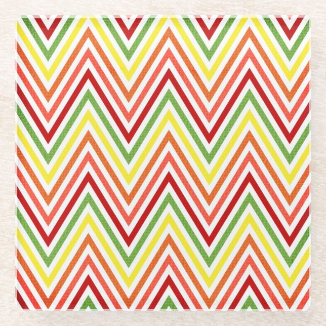 Colorful Zigzag Chevron Pattern Glass Coaster (Front)