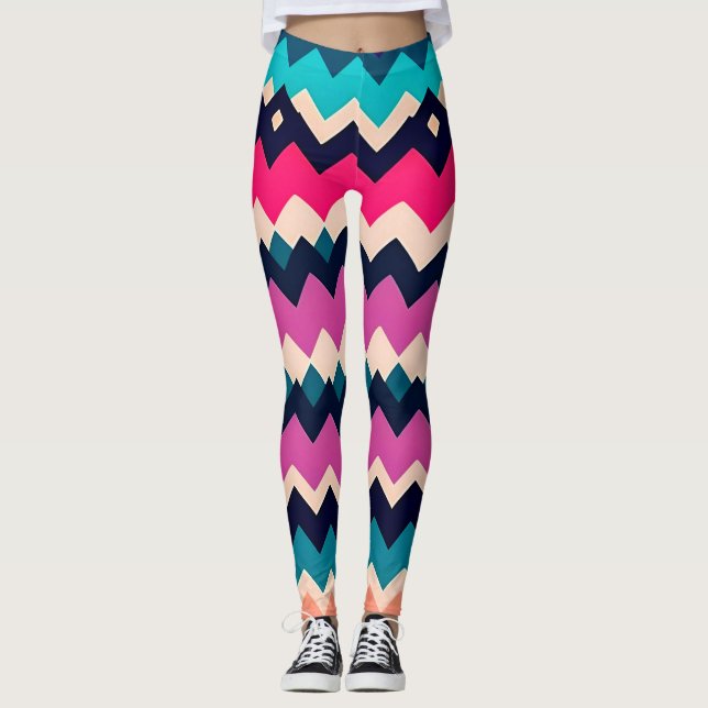 Colorful Zigzag Chevron Pattern  Leggings (Front)