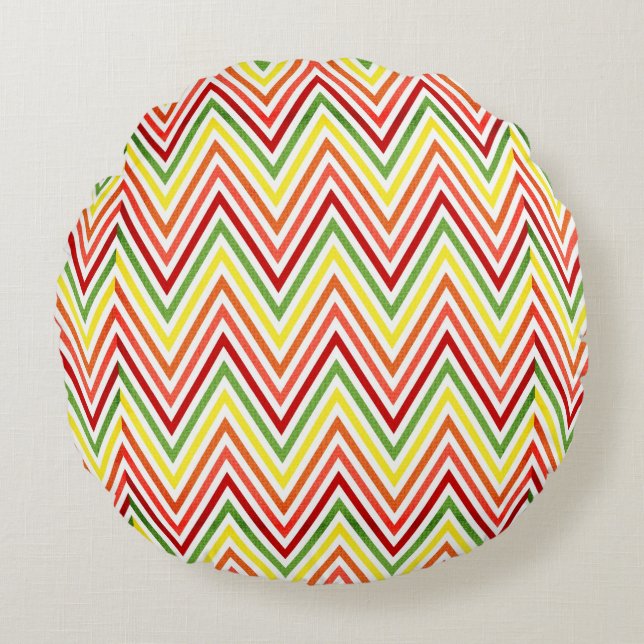 Colorful Zigzag Chevron Pattern Round Pillow (Front)