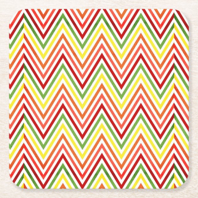 Colorful Zigzag Chevron Pattern Square Paper Coaster (Front)