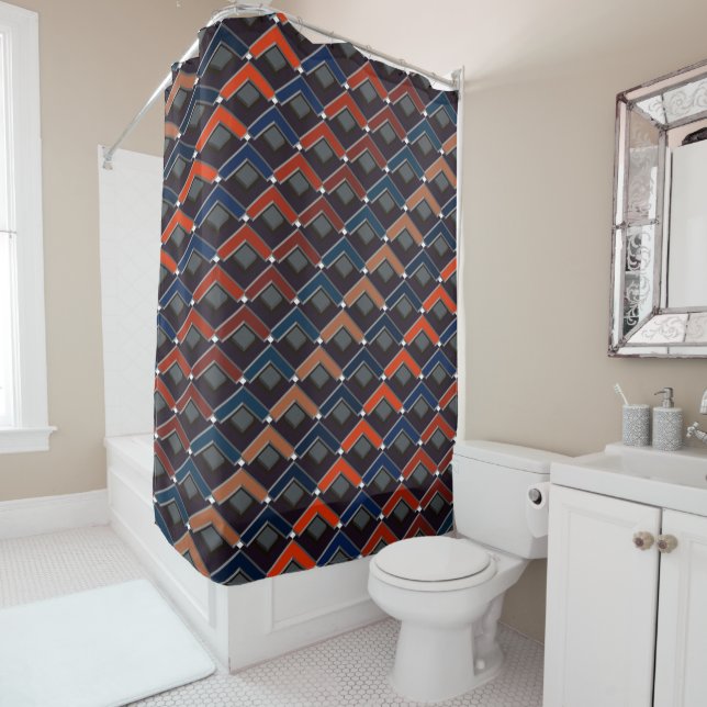 Colorful zigzag Karo-steps Shower Curtain (In Situ)