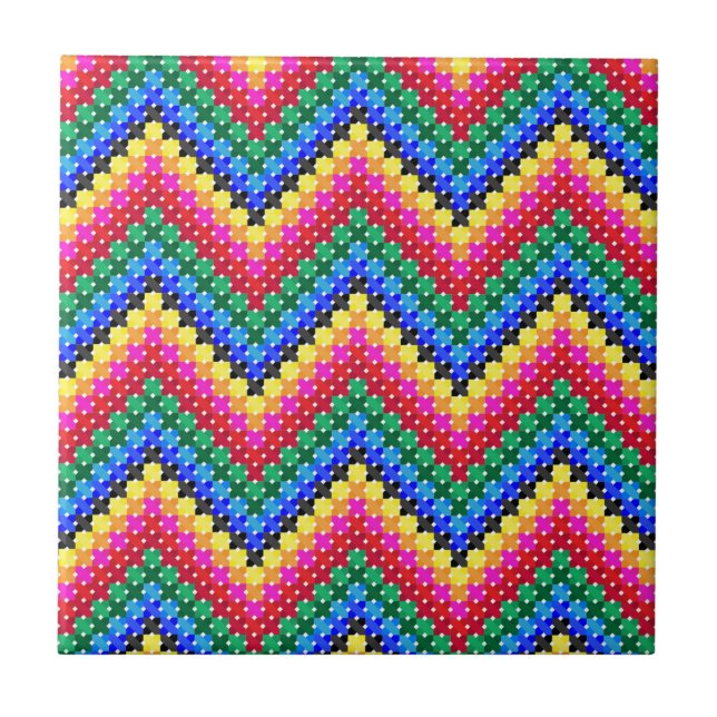 Colorful zigzag pattern ceramic tile (Front)