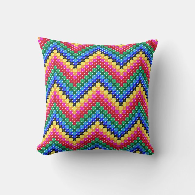 Colorful zigzag pattern throw pillow (Front)