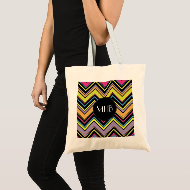 Colorful Zigzag, Rainbow Zigzag, Chevron, Monogram Tote Bag (Front (Product))