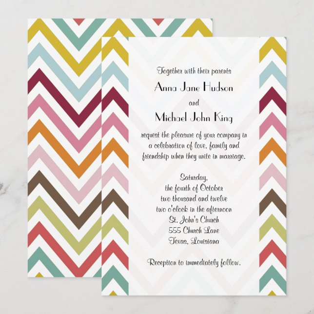 Colorful Zigzag, Rainbow Zigzag, Chevron, Wedding Invitation (Front/Back)