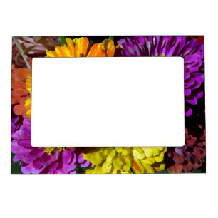 Colorful Zinnia Flowers Magnetic Photo Frame