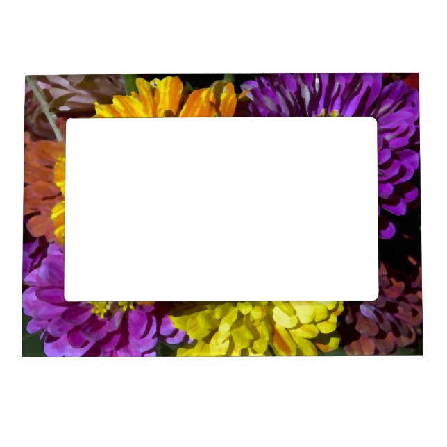 Colorful Zinnia Flowers Magnetic Photo Frame (Front)