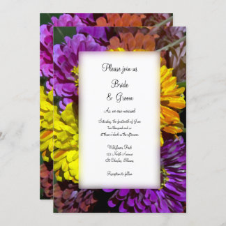 Colorful Zinnia Flowers Wedding Invitation