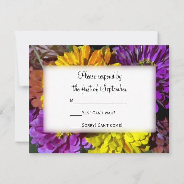 Colorful Zinnia Flowers Wedding RSVP (Front)