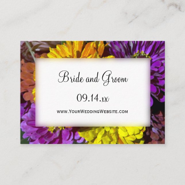 Colorful Zinnia Flowers Wedding Website Cards (Front)