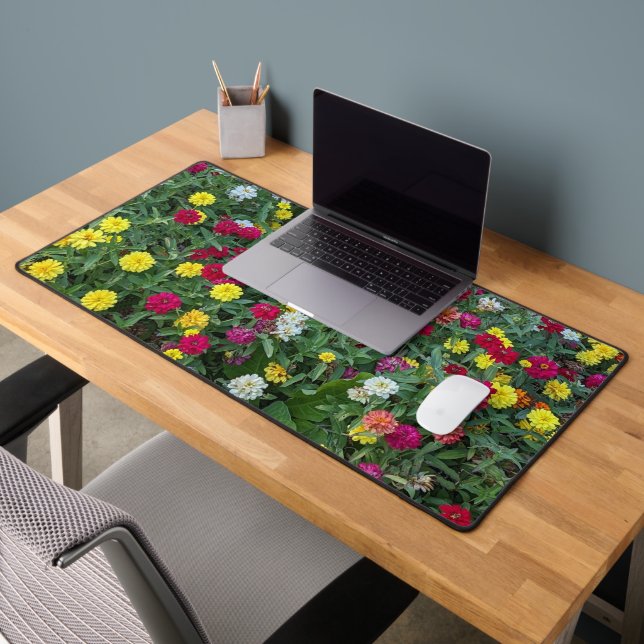 Colorful Zinnia Garden Floral Desk Mat (Office 2)