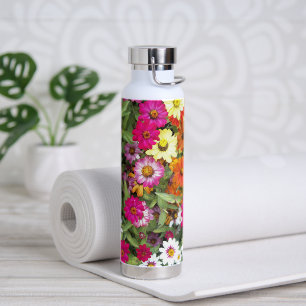 Colorful Zinnia Garden Floral Water Bottle