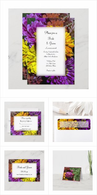 Colorful Zinnia Garden Wedding Stationery