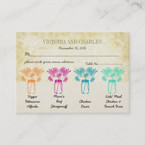 Colorful Zinnia Mason Jar Wild Flower Wedding Calling Card