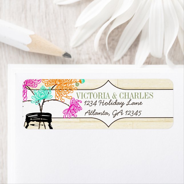 Colorful Zinnia Mason Jar Wild Flower Wedding Label (Insitu)