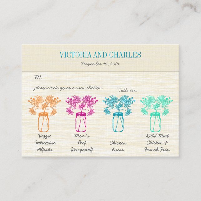 Colorful Zinnia Mason Jar Wild Flower Wedding Place Card (Front)