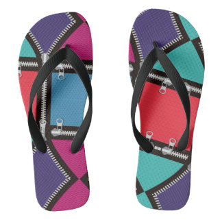 Colorful Zipper-Inspired Mismatched  Flip Flops