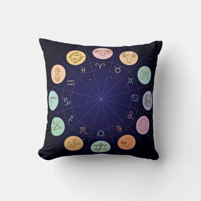 Colorful Zodiac Throw Pillow (Front)