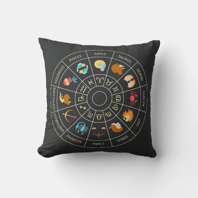 Colorful Zodiac Throw Pillow (Front)