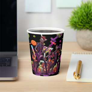 Colorful Zombie Party Chaos For Halloween Paper Cups