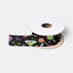 Colorful Zombie Party Chaos For Halloween Satin Ribbon