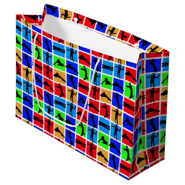 Colorful Zombies Pattern Large Gift Bag (Front Angled)