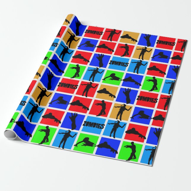Colorful Zombies Pattern Wrapping Paper (Unrolled)