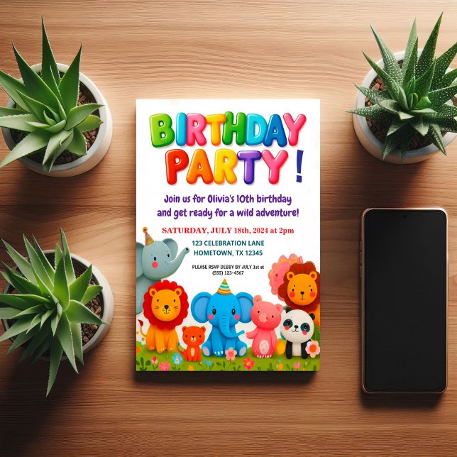 Colorful Zoo Animals Birthday Party Invitation (Creator Uploaded)