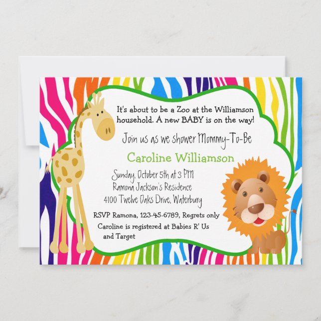 Colorful Zoo Animals Gender Neutral Baby Shower Invitation (Front)