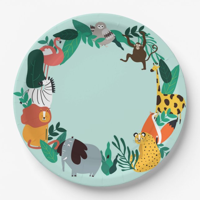 Colorful Zoo Animals Paper Plates (Front)