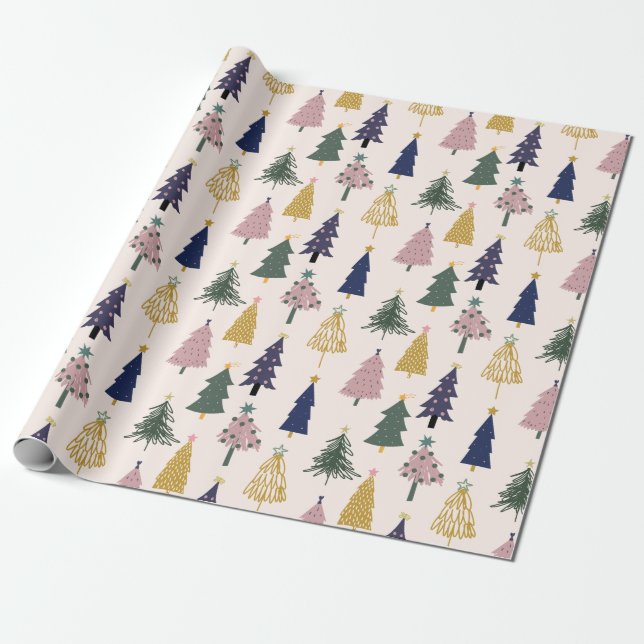 Colorfull Christmas trees. Festive  Wrapping Paper (Unrolled)