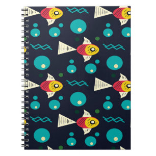 Colorfull Fish with waves in the sea. Geometry for Notebook