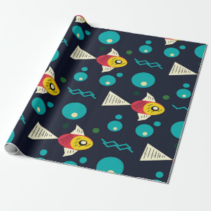 Colorfull Fish with waves in the sea. Geometry for Wrapping Paper