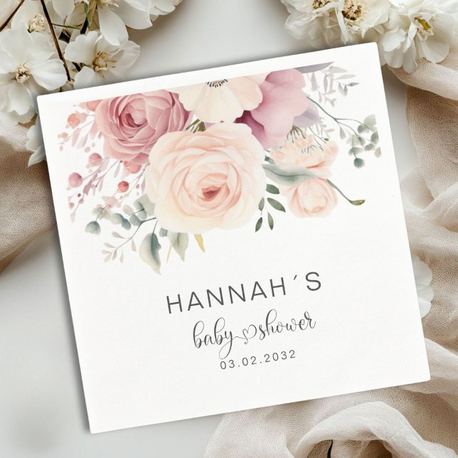 Colorfull Flowers, Baby Shower Napkins (Colorful Flowers, Baby Shower Napkins with your name and date.)