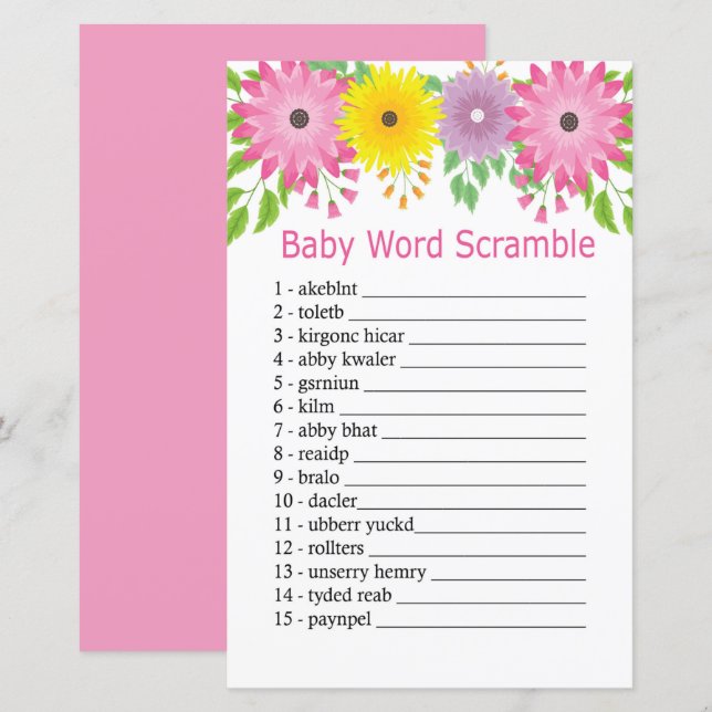 Colorfull flowers Baby word scramble game (Front/Back)