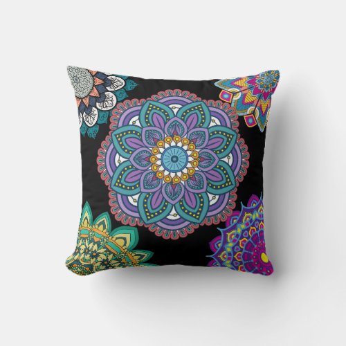 Colorfull mandala art Floral Pattern Throw Pillow