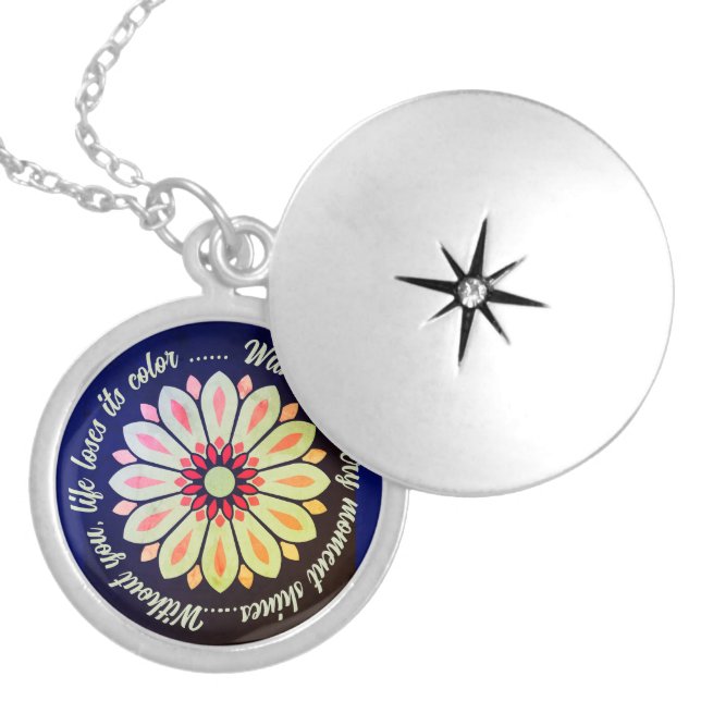 COLORFULL MODERN FLOWER GIFT DAUGHTER SISTER MOM LOCKET NECKLACE (Front)